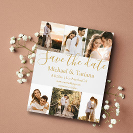 Flyer salve a data 6 fotos colagem casamento dourado