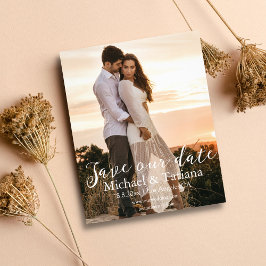 Flyer salve a data caligrafia branca foto de casamento