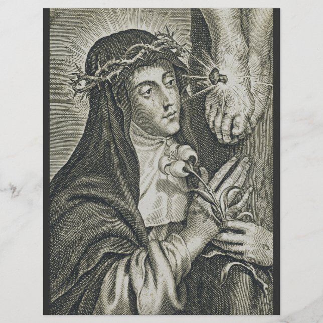 Flyer Santa Catarina de Siena Crucificação Arte Noir Fé (Frente)