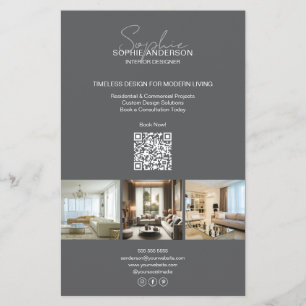 Flyer Script Moderno Foto QR Cinza Negócios Profissionai