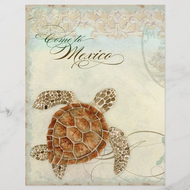 Flyer Sea Turtle Modern Coaster Ocean Beach Swirls Estil (Frente)