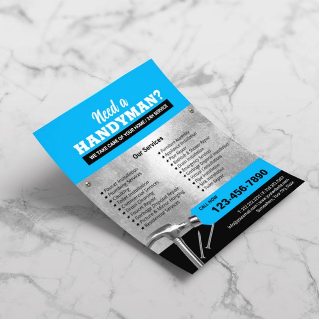 Flyer Serviço de Canalização e Reparo do Handyman Azul (Criador carregado)