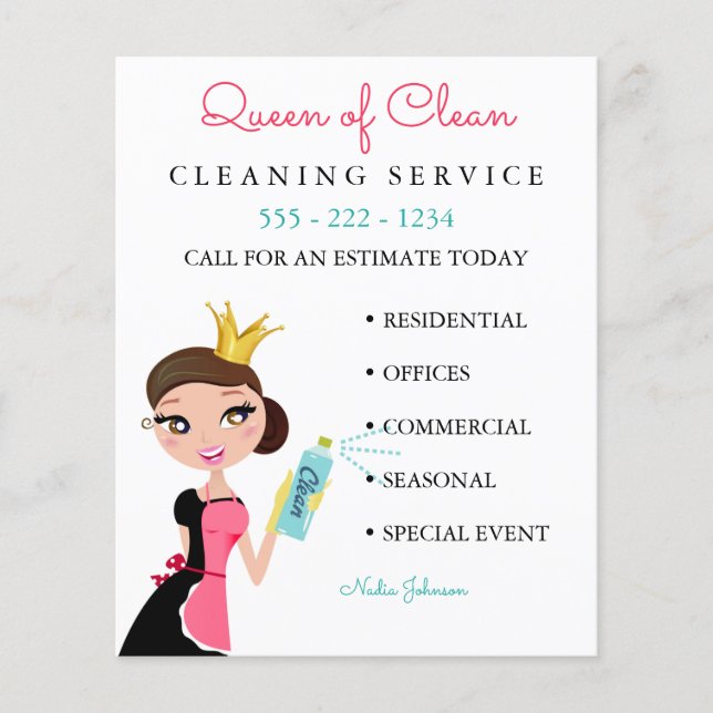 Flyer Serviço de Empregada de Limpeza Personagem Morena  (Frente)