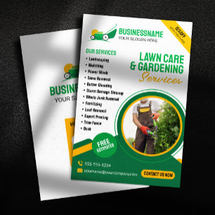 Flyer Serviço de jardinagem de jardinagem verde e laranj