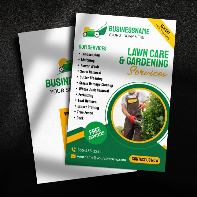 Flyer Serviço de jardinagem de jardinagem verde e laranj (Criador carregado)