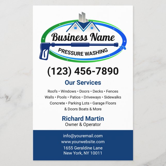 Flyer Serviço de lavagem de pressão azul verde profissio (Frente)