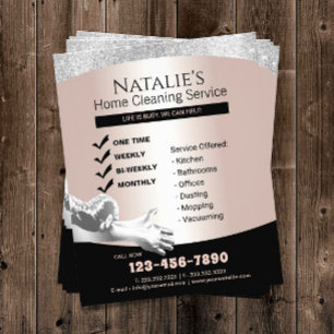 Flyer Serviço de Limpeza da Casa Silver e Rosa Dourado