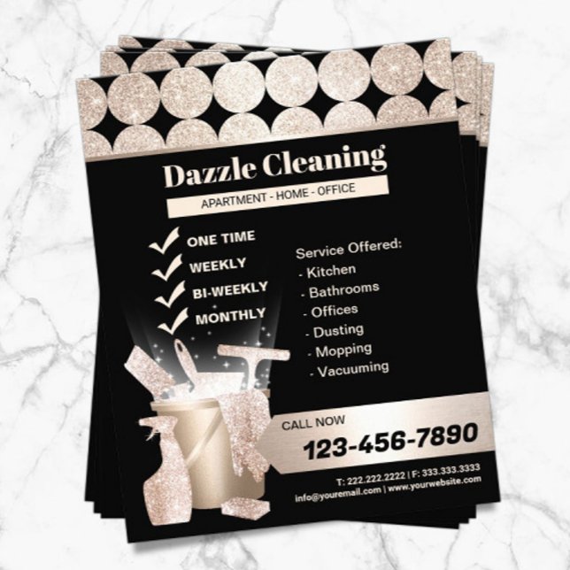 Flyer Serviço de Limpeza de Casa de Preto Geométrico Dou (Criador carregado)