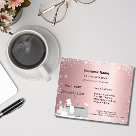 Flyer Serviço de limpeza em rosa bege glitter prata QR