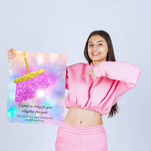 Flyer Serviço de Limpeza Mantendo o Hológrafo Rosa