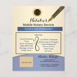 Flyer Serviço de Notário Móvel Elegante Foto Roxa e Dour