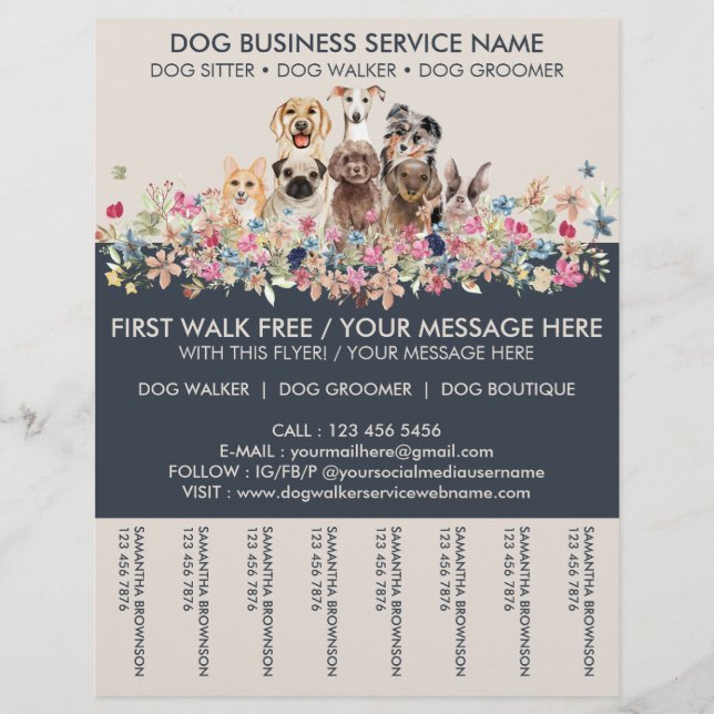 Flyer Serviço de Passeador de Cães Ivory Navy (Frente)