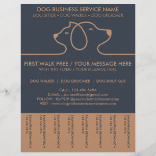 Flyer Serviço de Passeador de Cães Lineart Marrom Naval