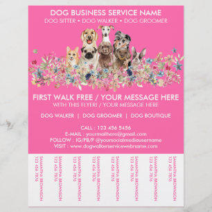 Flyer Serviço de Passeador de Cães Neon Pink Breeds