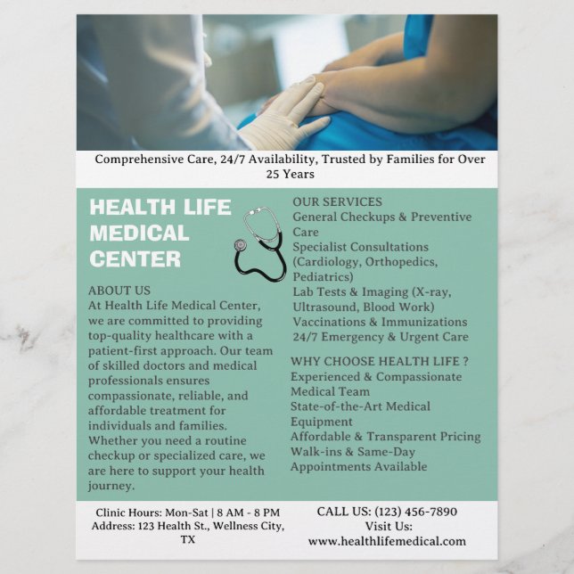 Flyer Serviço Hospitalar Médico Personalizado (Frente)