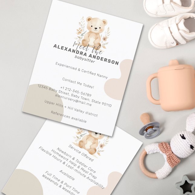 Flyer Serviço Secundário do Urso Floral de Cubo (Cute Boho Floral Bear Watercolor Child Service Flyer)