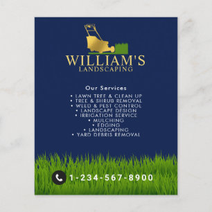 Flyer Serviços de Corte de Grama Cuidado Logotipo Azul D
