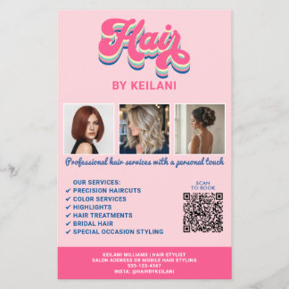 Flyer Serviços de Estilista de Cabelo 3 Fotos Código QR