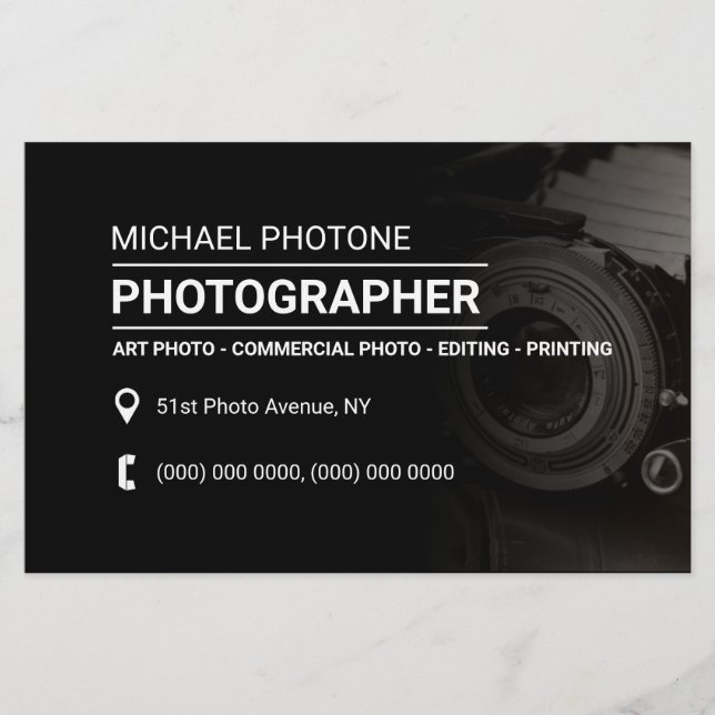 Flyer Serviços de foto desvanecendo estilo preto (Frente)