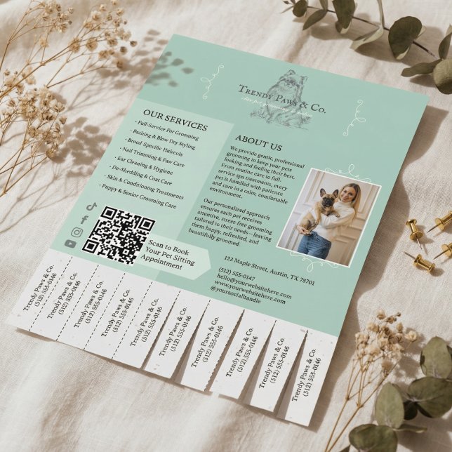 Flyer Serviços de Higiene e Cuidados para Cães e Gatos - (Pet Grooming Dog Cat Care Services Tear Off Tabs Flyer)
