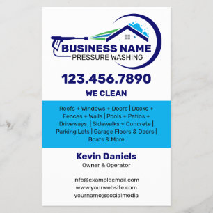 Flyer Serviços de lavagem de pressão branca e azul