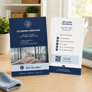 Flyer Serviços de Limpeza Azul Modernos com QR