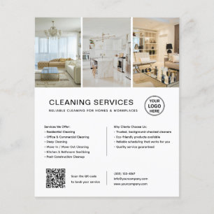 Flyer Serviços de Limpeza Branca Moderna QR Empresa