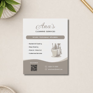 Flyer Serviços de Limpeza Casa Beige Código QR