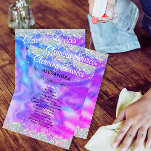 Flyer Serviços de Limpeza Casa Mantendo a Roxa Holográfi
