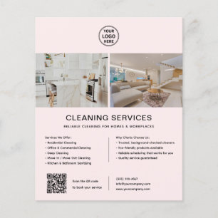 Flyer Serviços de Limpeza Código QR de Logotipo Personal