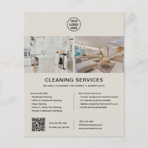 Flyer Serviços de Limpeza Código QR Logotipo Personaliza