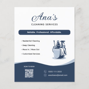 Flyer Serviços de Limpeza Faxina Código QR Azul