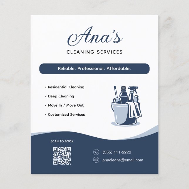 Flyer Serviços de Limpeza Faxina Código QR Azul (Frente)