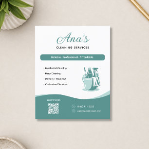 Flyer Serviços de Limpeza Faxina Código QR Teal