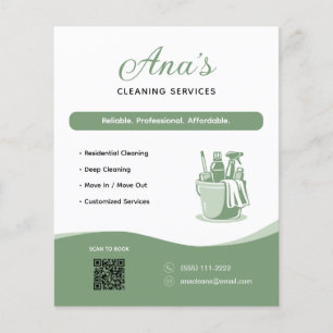 Flyer Serviços de Limpeza Faxina Código QR Verde