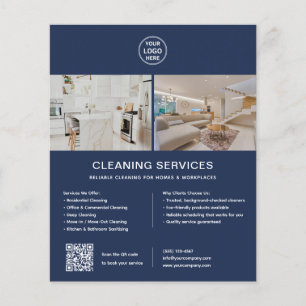 Flyer Serviços de Limpeza Logotipo Personalizado Azul Na