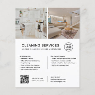 Flyer Serviços de Limpeza Minimalista QR Empresarial