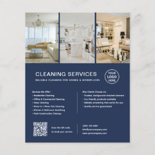 Flyer Serviços de Limpeza Modernos Azul Marinho QR Empre