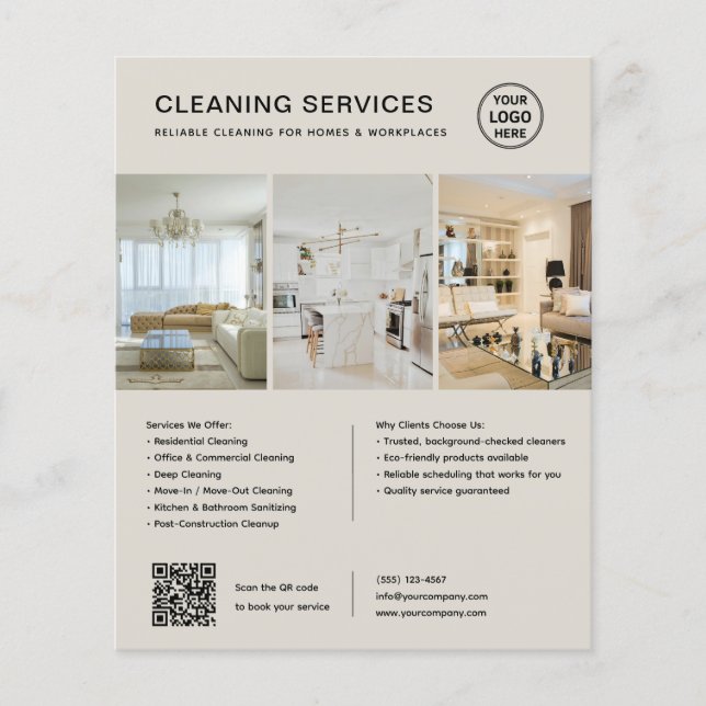 Flyer Serviços de Limpeza Modernos QR Negócios (Frente)