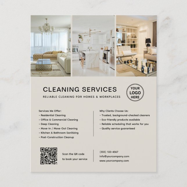 Flyer Serviços de Limpeza Modernos QR Negócios (Frente)