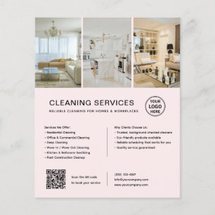 Flyer Serviços de Limpeza Modernos QR Negócios Rosa