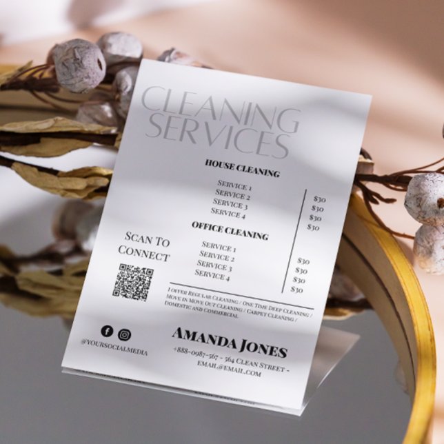 Flyer Serviços de Limpeza Preço da Empregada Doméstica P (Cleaning Services Maid Price Black And White Flyer)