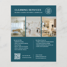 Flyer Serviços de Limpeza Verde Água Modernos QR Empresa
