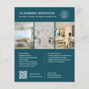 Flyer Serviços de Limpeza Verde Água Modernos QR Empresa