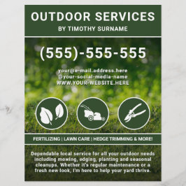 Flyer Serviços de Paisagismo Gramado Verde E Ícones Trab