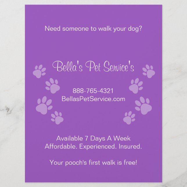 Flyer Serviços de passeio de cães fofos Roxo (Frente)