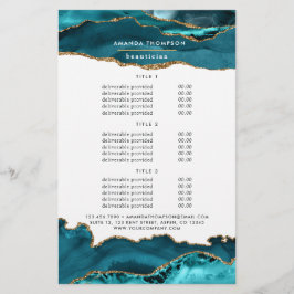 Flyer Serviços de Pedra Ágata Teal - Turquesa e Dourada