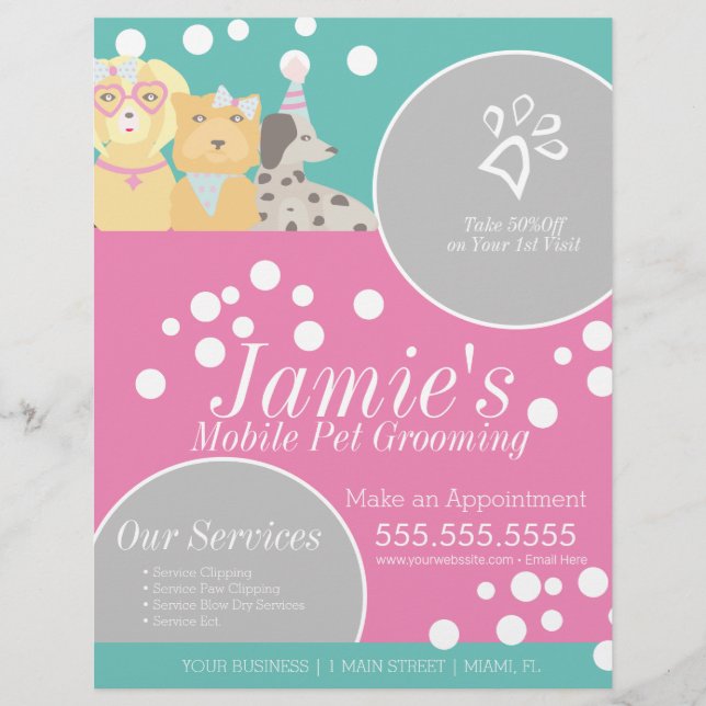 Flyer Serviços Divertidos para Animais de Estimação Banh (Frente)