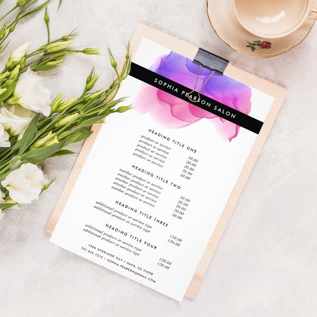 Flyer Serviços e preços modernos de cor d'água magenta (Criador carregado)