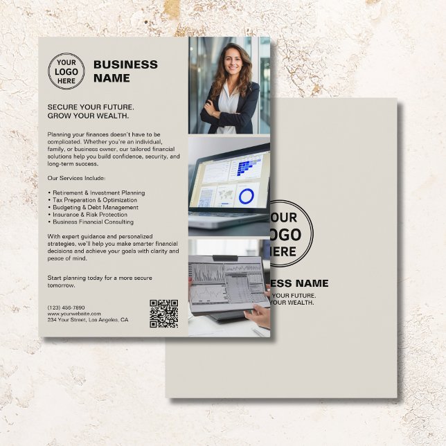 Flyer Serviços Financeiros Profissionais QR com Logotipo (Custom Logo QR Professional Financial Services Flyer)